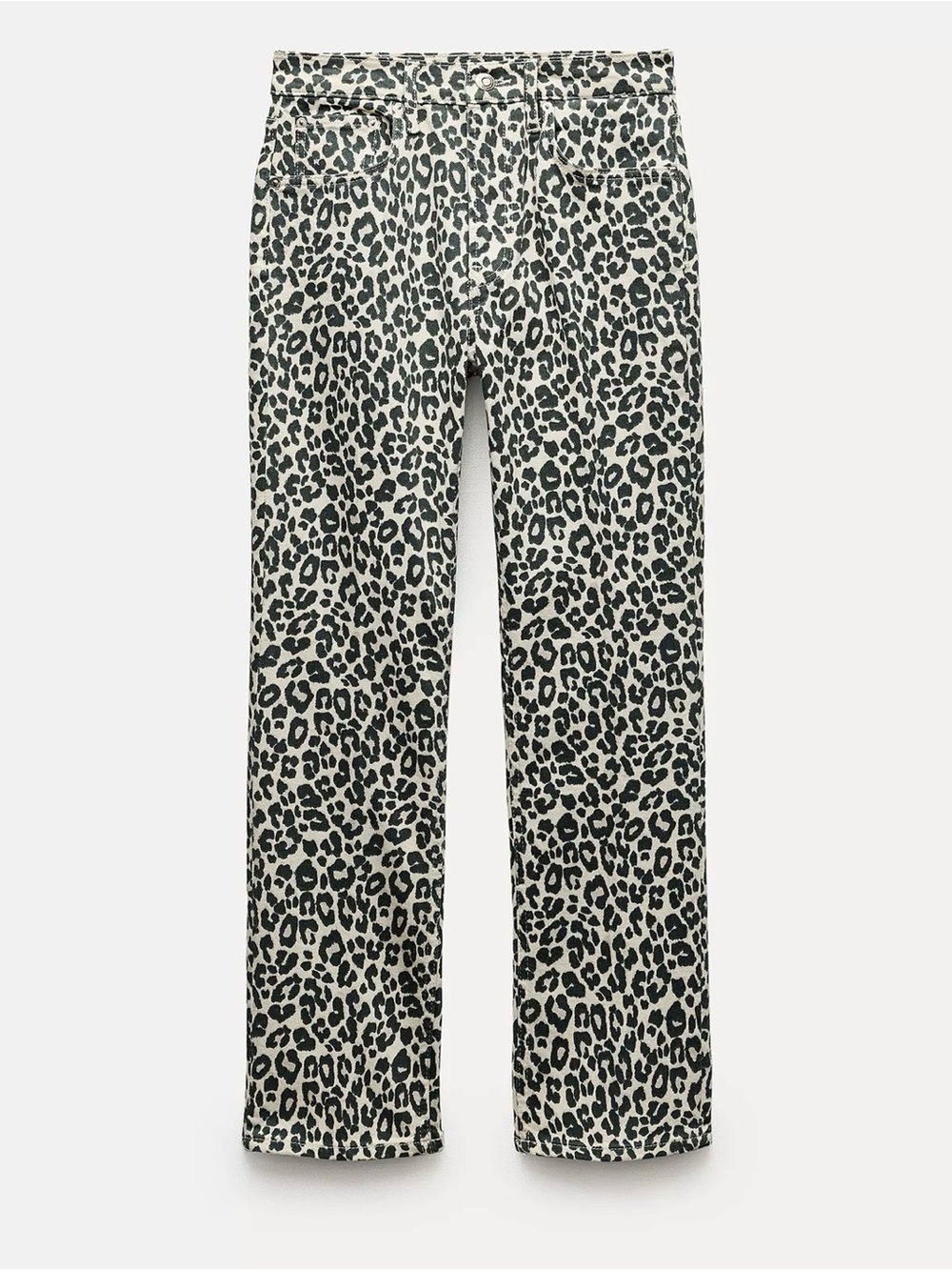 Zara Black & White Leopard Print Straight Leg Jeans